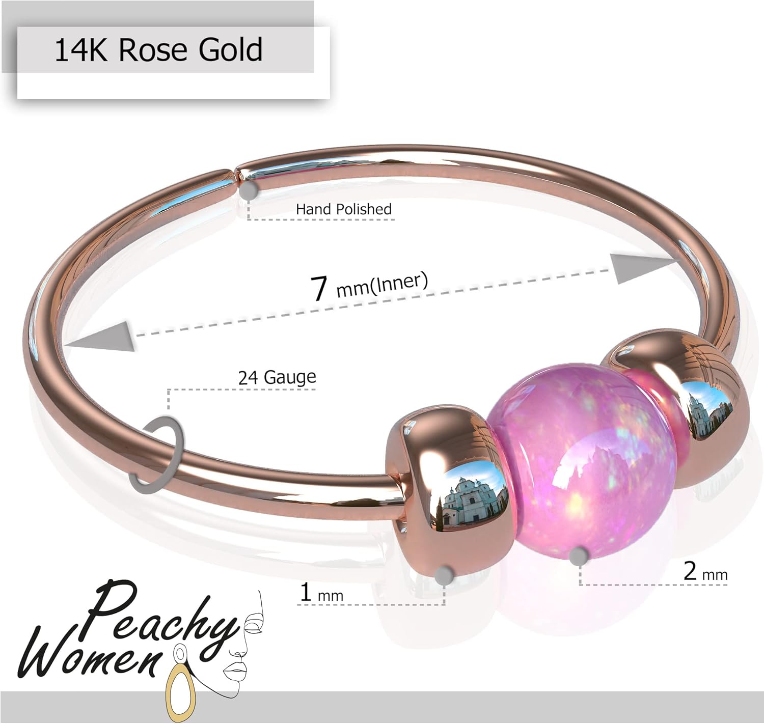 Rose Gold Nose Rings Opals - Image 5