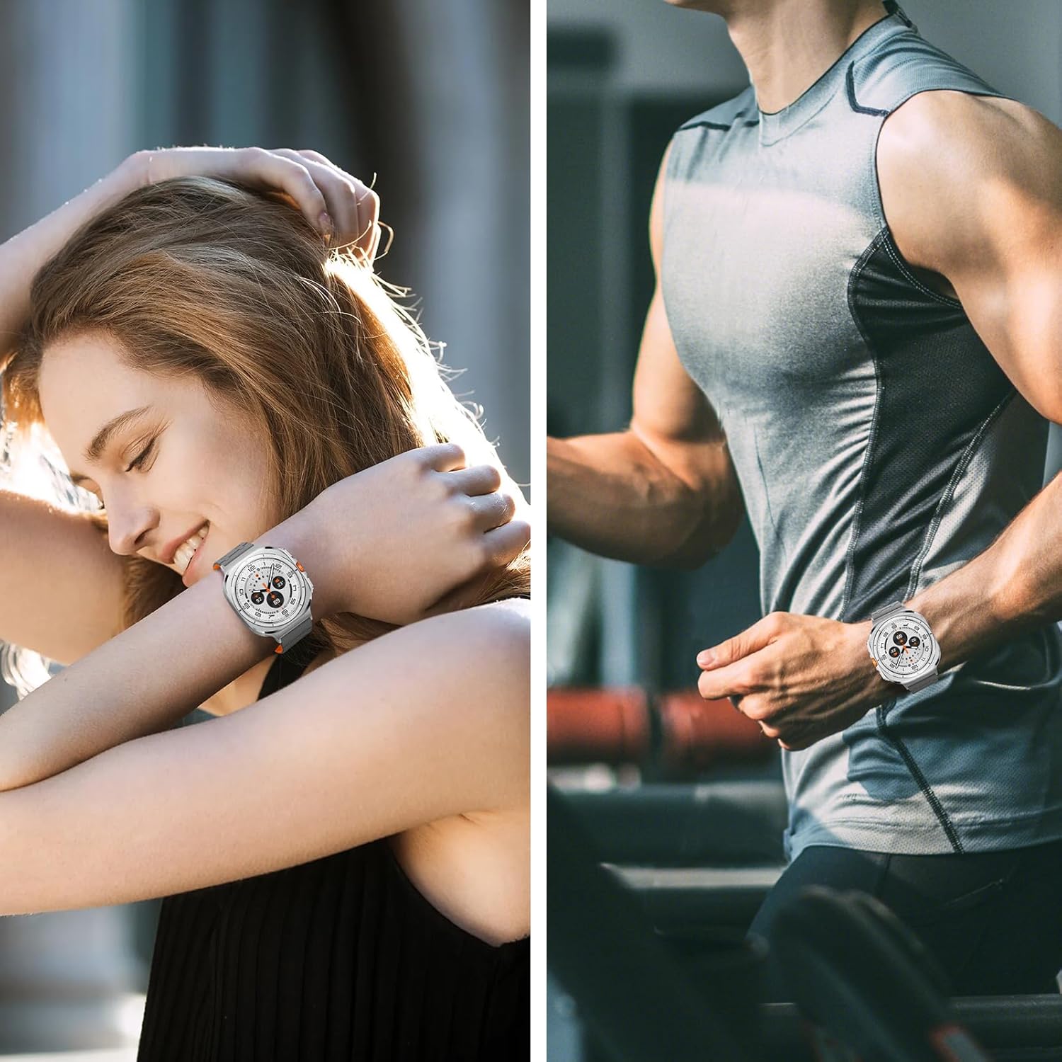 Magnetic Band Compatible with Samsung Galaxy Watch Ultra 2/Ultra (2025/2024) Band 47mm, 22mm Silicone Sport Strap for Women Men, Gray/Orange - Image 7