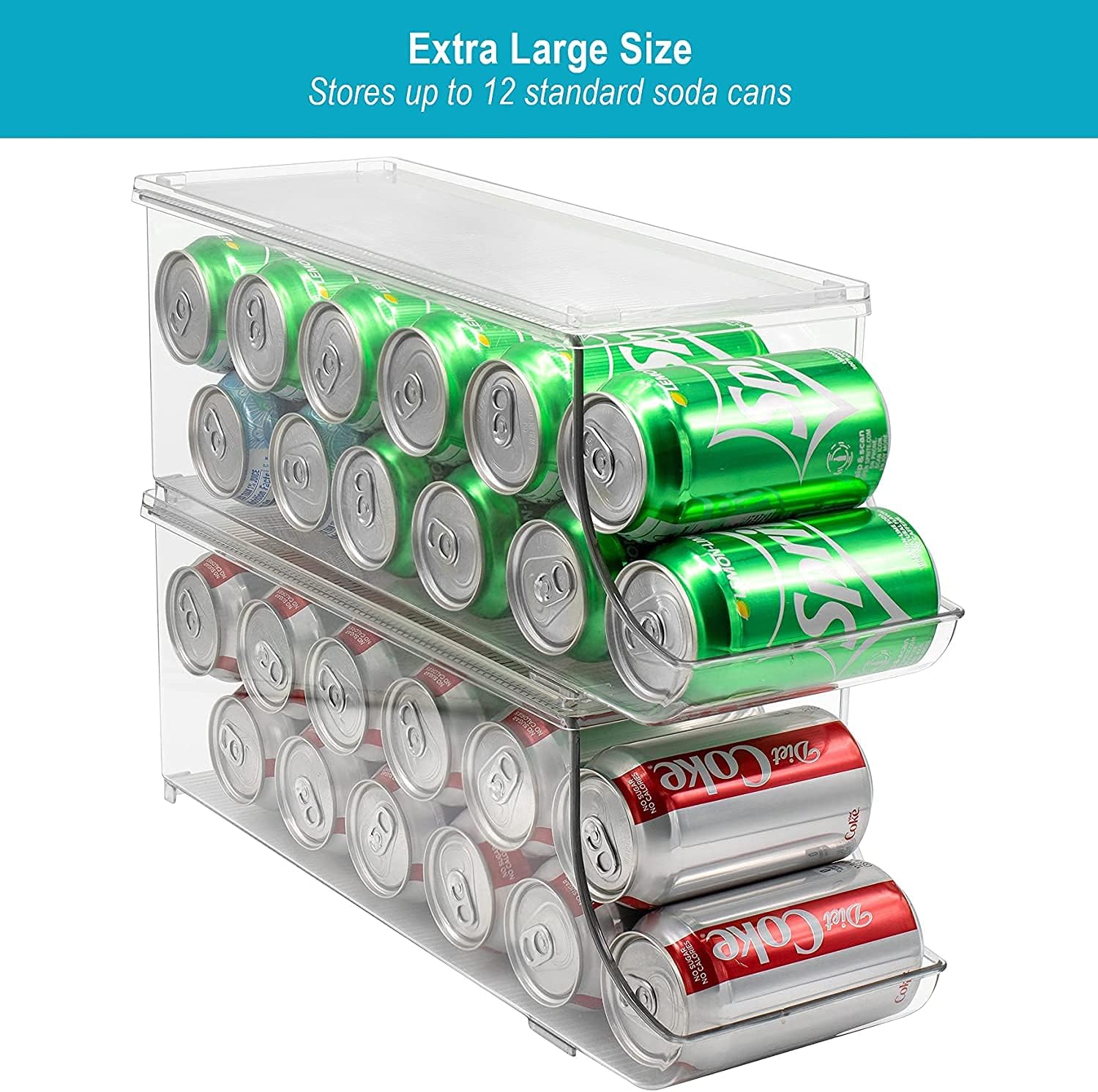 Sorbus Soda Can Organizer for Refrigerator Stackable Can Holder Dispenser with Lid for Fridge, Pantry, Freezer – Holds 12 Cans Each, BPA-Free, Clear Design