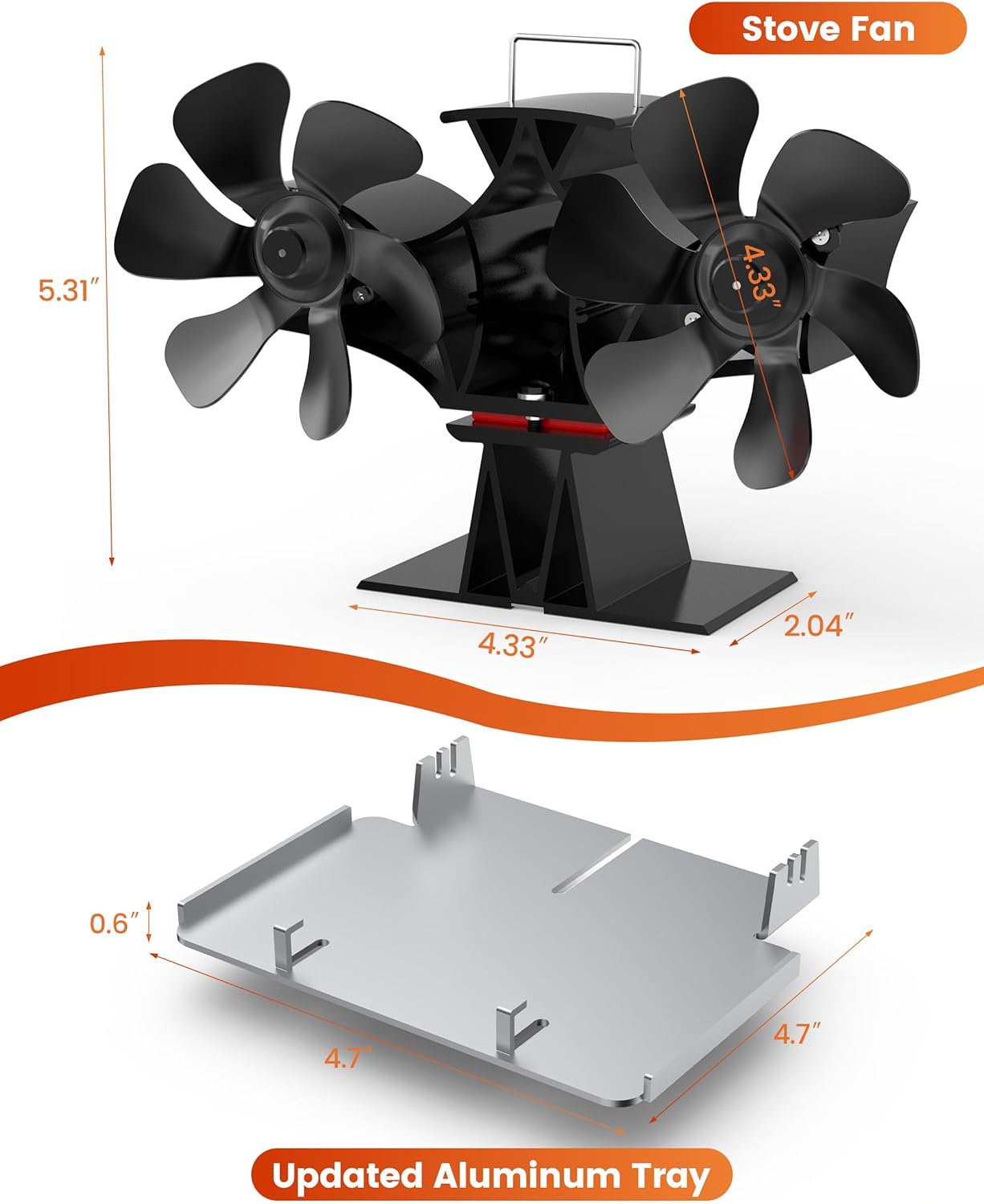 Signstek Wood Stove Fireplace Fan, Heat Powered Dual Motor Heater Fan with Bracket Compatible for Heater, Thermal Fan for Gas Pellet Wood Burner Stove Accessories