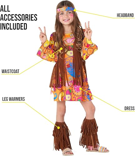 Miniatura 3 de Morph Disfraces para niños, vestido hippie de los años 60 y 70 para niñas, disfraz de Halloween disponible en tallas S, M, L, XL