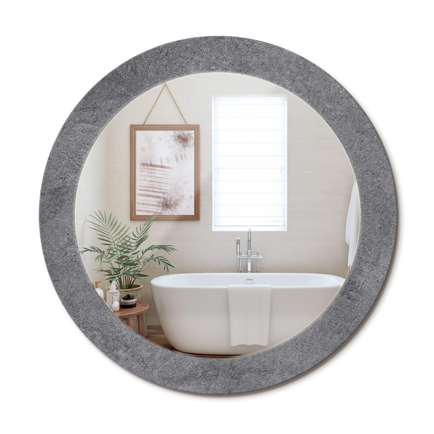 Miroir rond minimaliste haut de gamme fi70 avec son cadre effet béton sophistiqué