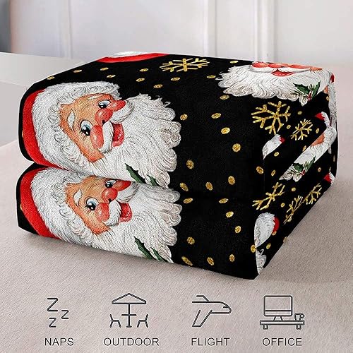 Vista 96 de LUVIVIHOME Manta de Feliz Navidad, bolas de Navidad azules doradas, manta de invierno con copos de nieve, manta individual, acogedora manta cálida