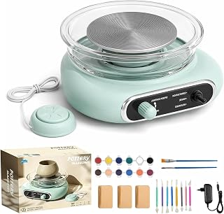 Mini-Töpferscheibe, Töpferscheibe mit Bildhauerwerkzeugen, 12CM Drehteller | 200R/min Elektrisch Töpferscheiben für DIY, Keramikarbeiten und Kunstschaffen für Kinder Jugendliche Erwachsene Anfänger
