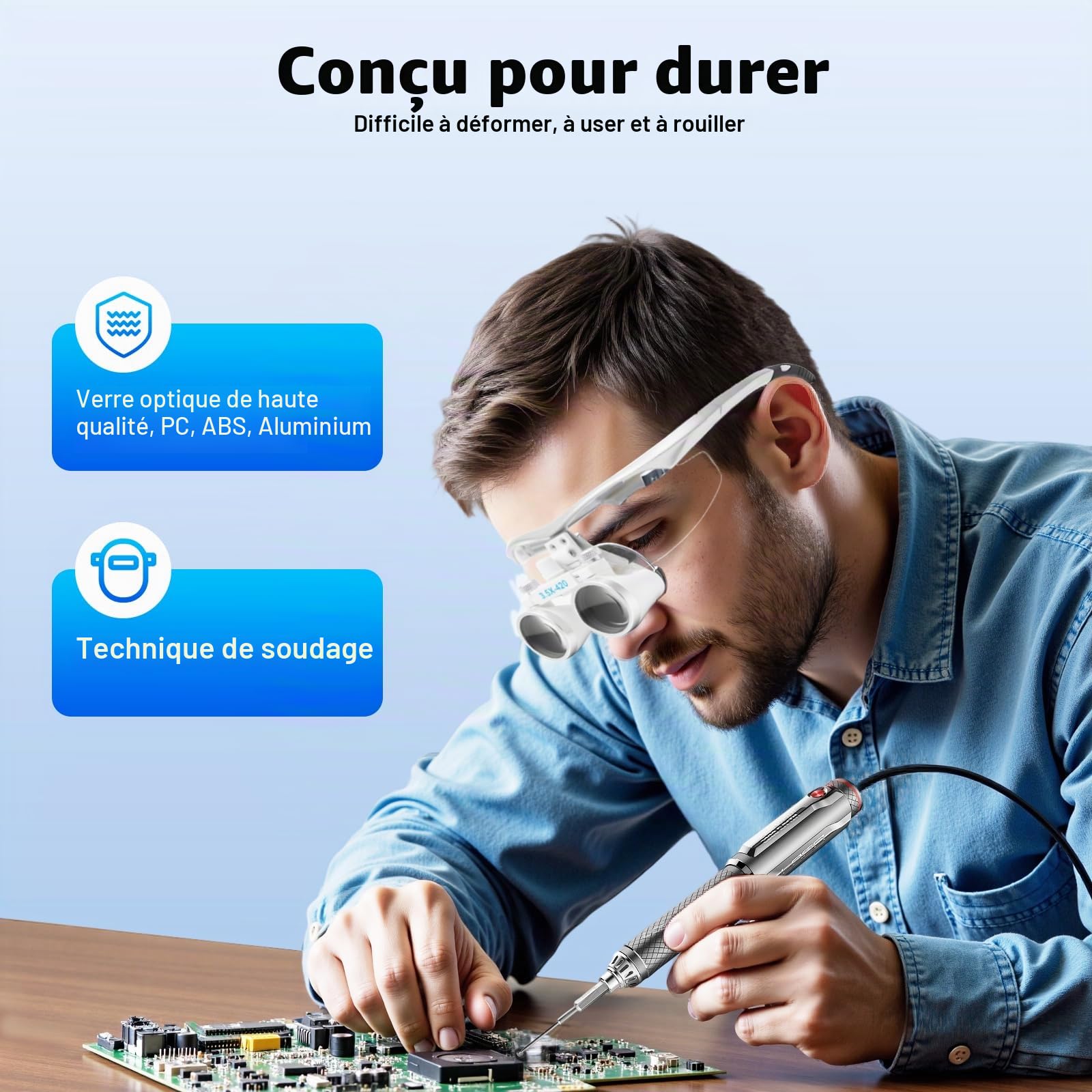 Loupe dentaire professionnelle à LED - Loupes chirurgicales - Loupes binoculaires - Loupe frontale - 3,5 x 420 mm