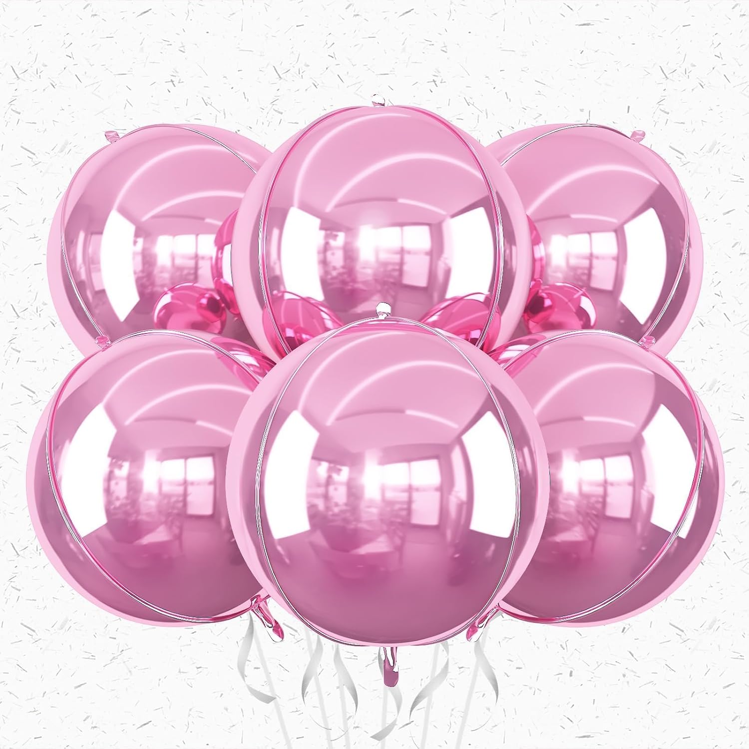Adorely 6Pcs Pink Round Foil Balloons,Giant 4D Round Ball Balloons,22 Inch Metallic Pink Balloon for Valentine's Day Birthday Wedding Graduation Prom Party Decorations
