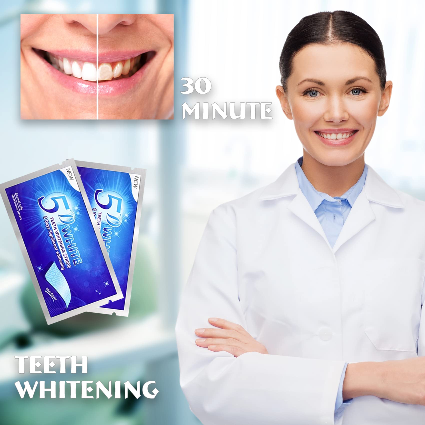 Sbiancante per Denti, 56 Strisce Sbiancanti Denti, Riduce Sensibilità dei Denti e Rimuove Macchie Dental