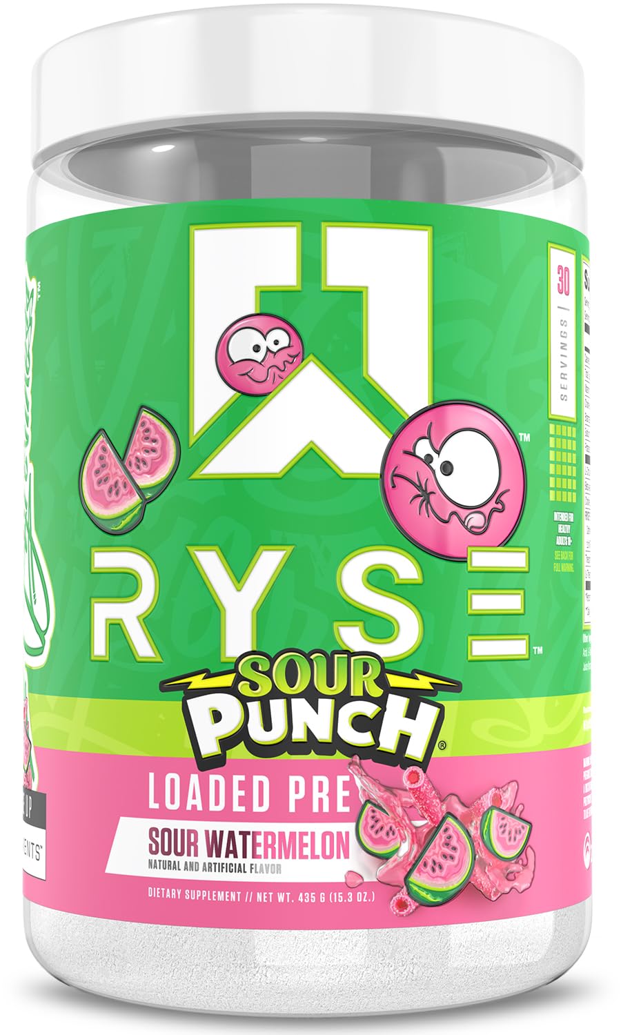 RYSE Loaded Pre Workout Powder - Sour Punch Watermelon - Daily Pre-Workout for Men & Women with 300mg Caffeine, Beta Alanine, and Citrulline for Pump, Focus, an