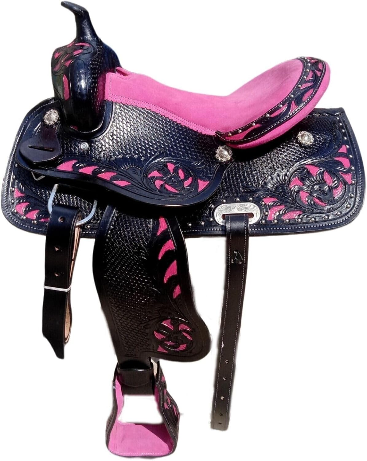 Handmade Premium Leather Comfort Western Barrel Racing Saddles for Horses Trail Equestrian Tooled Carved Horse Saddle for Equestrian Riding Size: 10-18 inch Seat QW40 (14.5" inches seat)