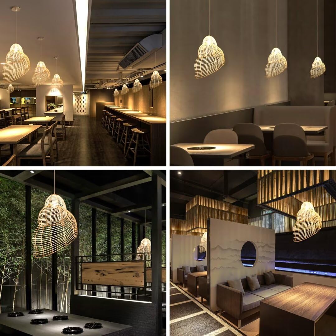 Lampada a sospensione in bambù fatta a mano Splendida lanterna a tessitura Lampadario Lampada da soffitto Illuminazione a soffitto per ristorante, soggiorno, bancone bar