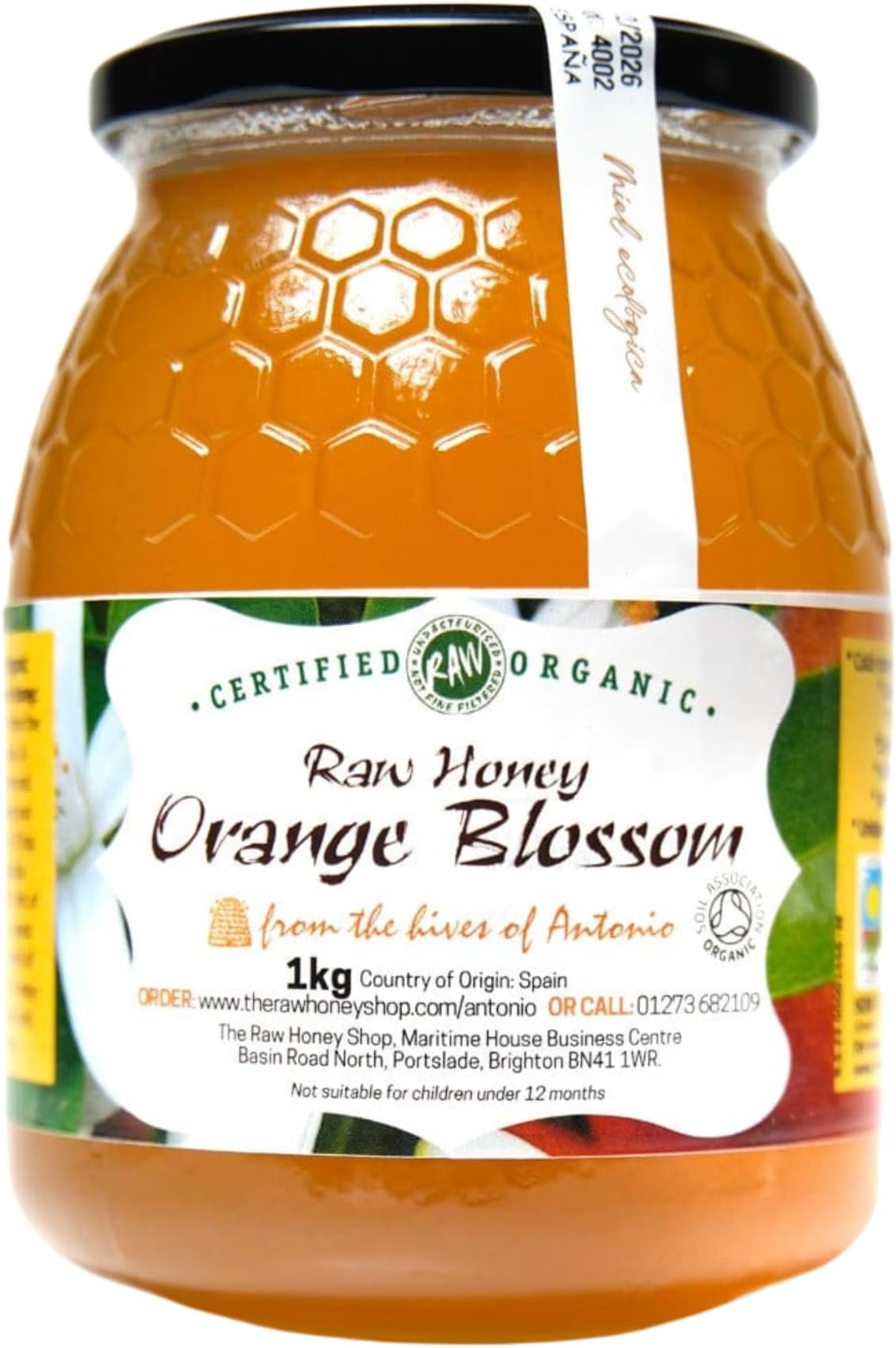 Antonio's Certified ORGANIC RAW ORANGE BLOSSOM HONEY, 1kg - Light, Floral with Hints of Orange & Vanilla - Premium Quality - Pure, Cold Pressed & Unpasteurised - The Raw Honey Shop
