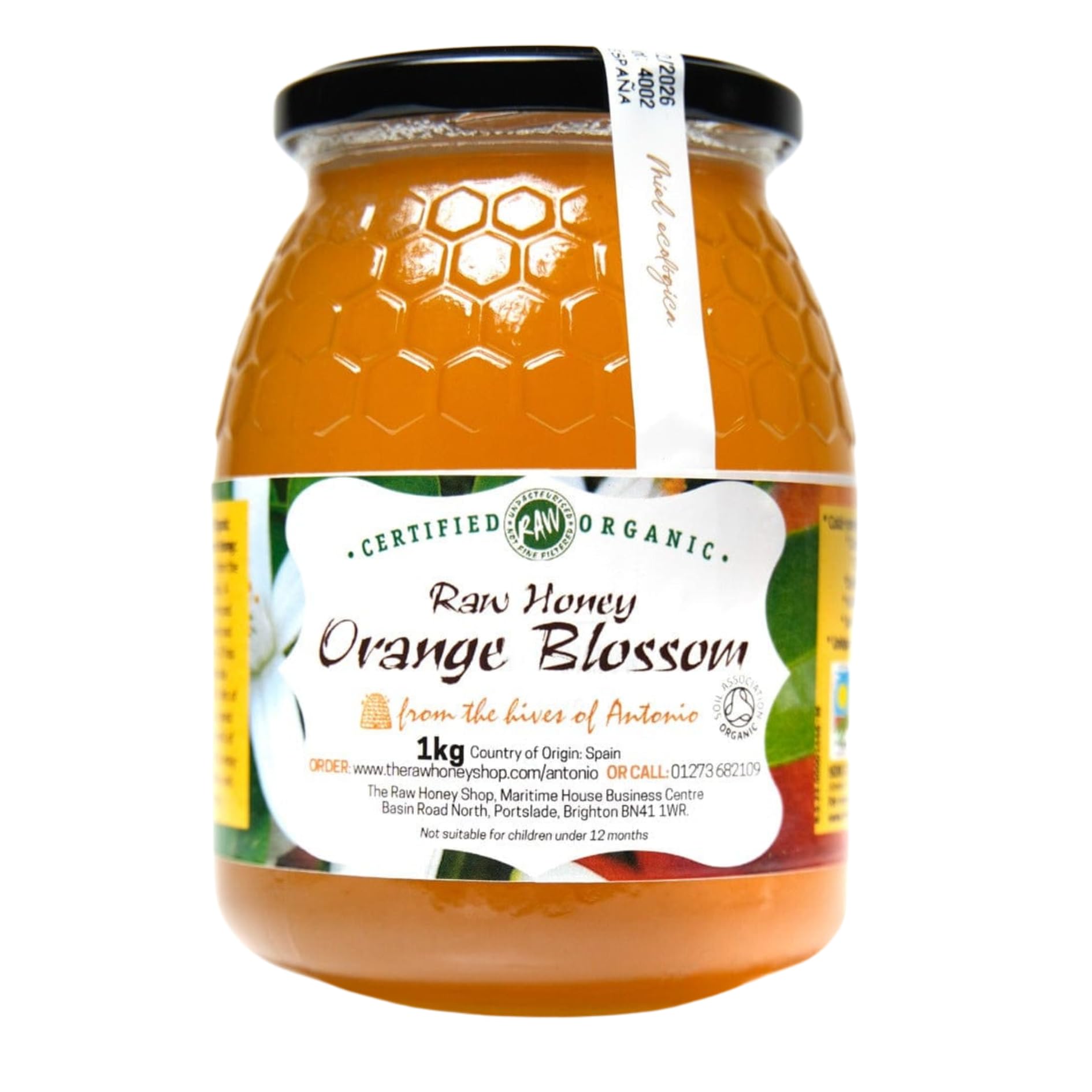 Antonio's Certified ORGANIC RAW ORANGE BLOSSOM HONEY, 1kg - Light, Floral with Hints of Orange & Vanilla - Premium Quality - Pure, Cold Pressed & Unpasteurised - The Raw Honey Shop