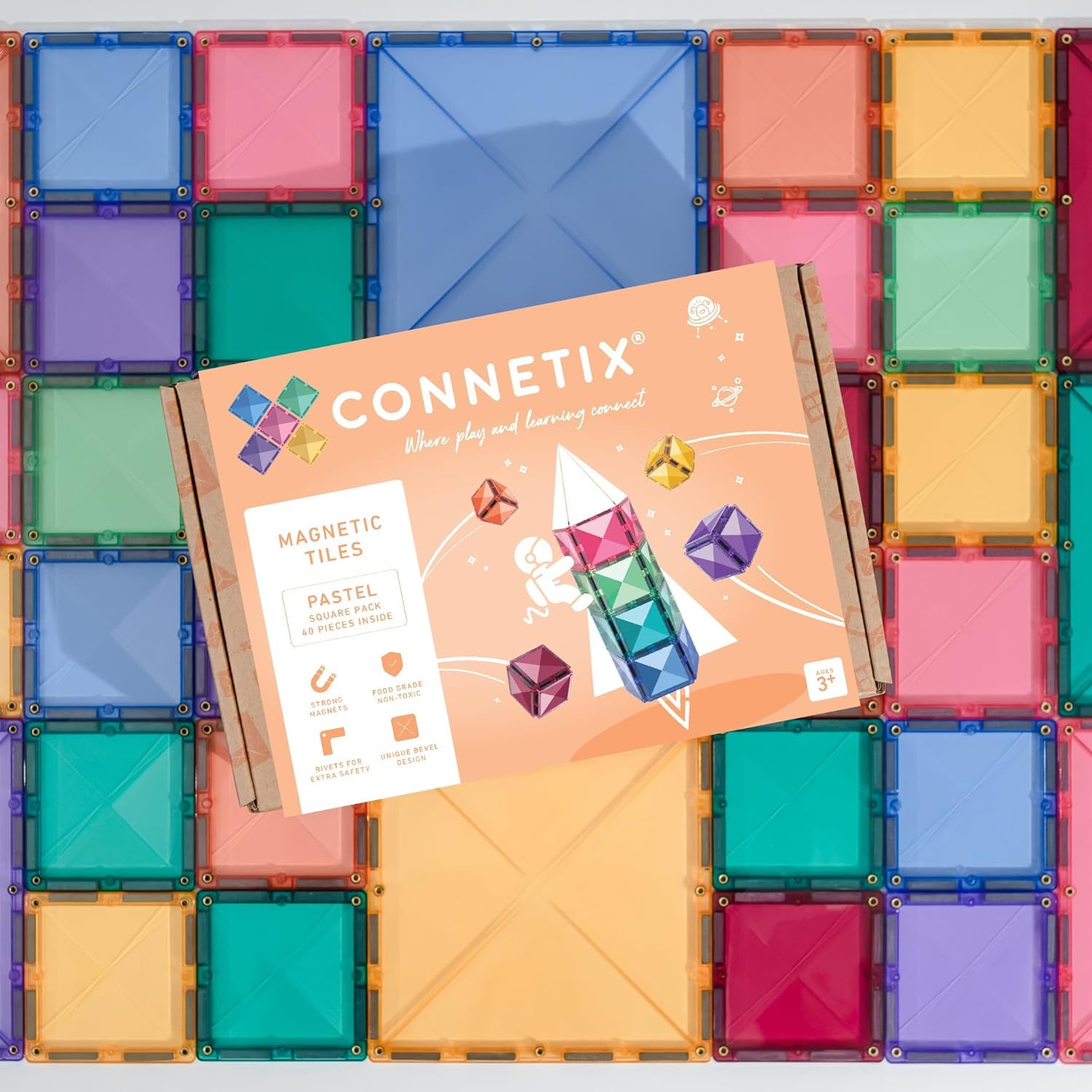 CONNETIX Magnetbausteine Pastell Quadrat Packen, 40 Stück