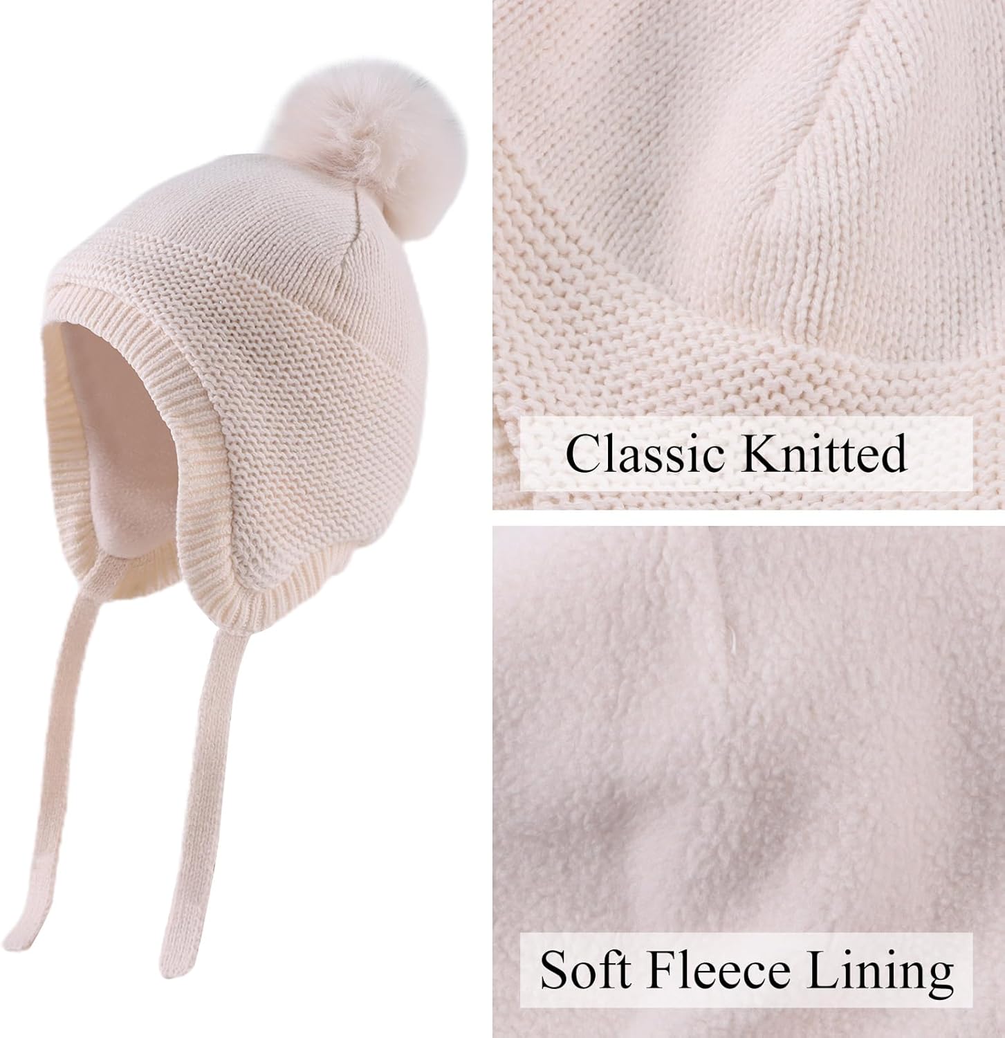 Basic Winter Baby Beanie Gloves Boys Girls Knitted Hat Pompom Kids Earflap Hats Warm Infant Toddler Beanie Mittens Set - Image 3