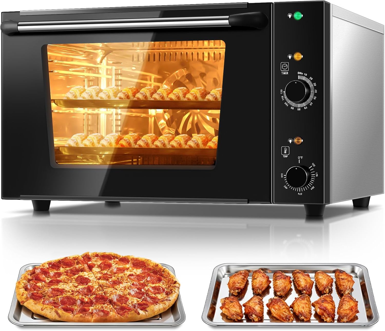 Commercial Convection Oven FOHERE, 50 Qt Large Capacity Electric Convection Oven with 2 Baking Trays for Restaurants, Cafes & Food Industry, 2400W High Power,120-Min Timer & 122-572℉ Temp Control