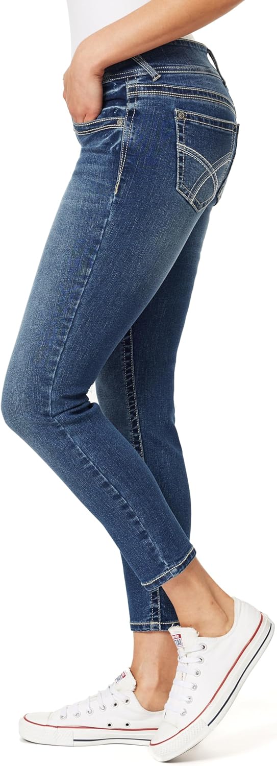 WallFlower Women's Luscious Curvy Ankle Mid-Rise Insta Stretch Juniors Jeans