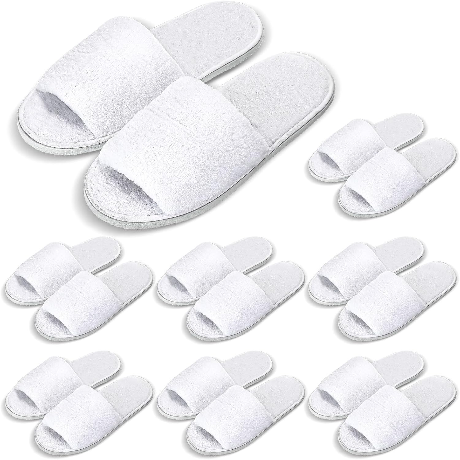 Shihanee 8 Pairs Disposable White Spa Slippers Velvet Open Toe Non Slip Hotel Travel Slippers for Spa Party Guest Hotel and Travel Washable and Non-Disposable White
