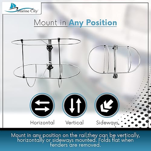 Miniatura 4 de MARINE CITY Soporte para guardabarros de acero inoxidable, doble fuerte y duradero, acabado brillante, soporte de fácil uso con abrazaderas de