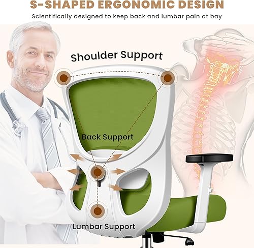 Miniatura 5 de Silla de oficina ergonómica con soporte lumbar ajustable, silla giratoria cómoda para computadora, silla ejecutiva resistente para oficina en casa