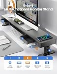 meatanty Dual Monitor Stand with 4 Adjustable Heights, Auto Phone Charging Pad, 4 USB Ports, Computer Riser with Drawers Storage, Metal Double Desk Organizer Lifter Raiser for 2 Monitors Screen