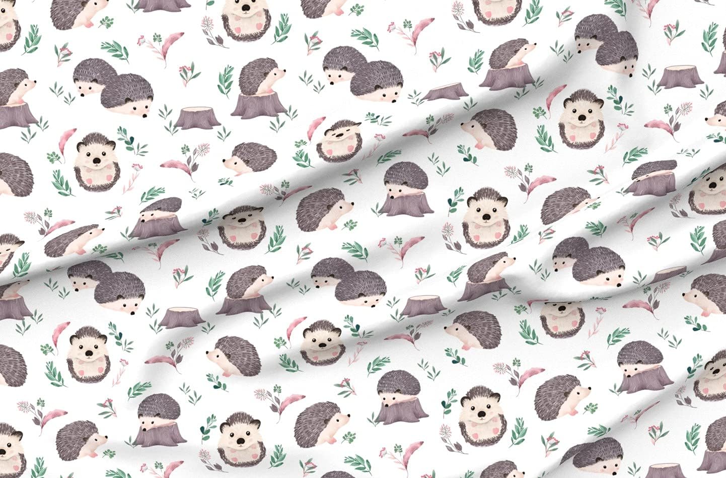 Spoonflower Fabric - Watercolor Hedgehog Hedgehogs Unisex Floral Nursery Kids Children Cute Printed on Organic Cotton Sateen Fabric by The Yard - Sewing Quilting Apparel Home Decor