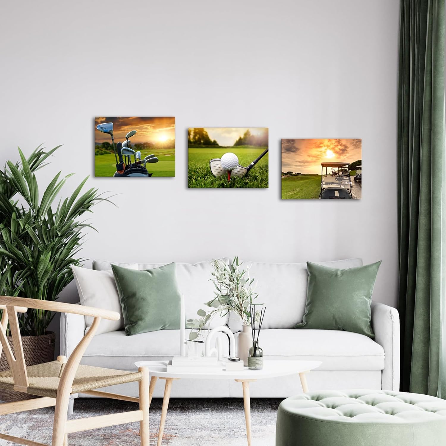 iKNOW FOTO 3 Piece Sports Canvas Wall Art Golf Course Scenery Sunset Framed Print Artwork for Home Decor Ready to Hang Each 12"x16" - Image 4