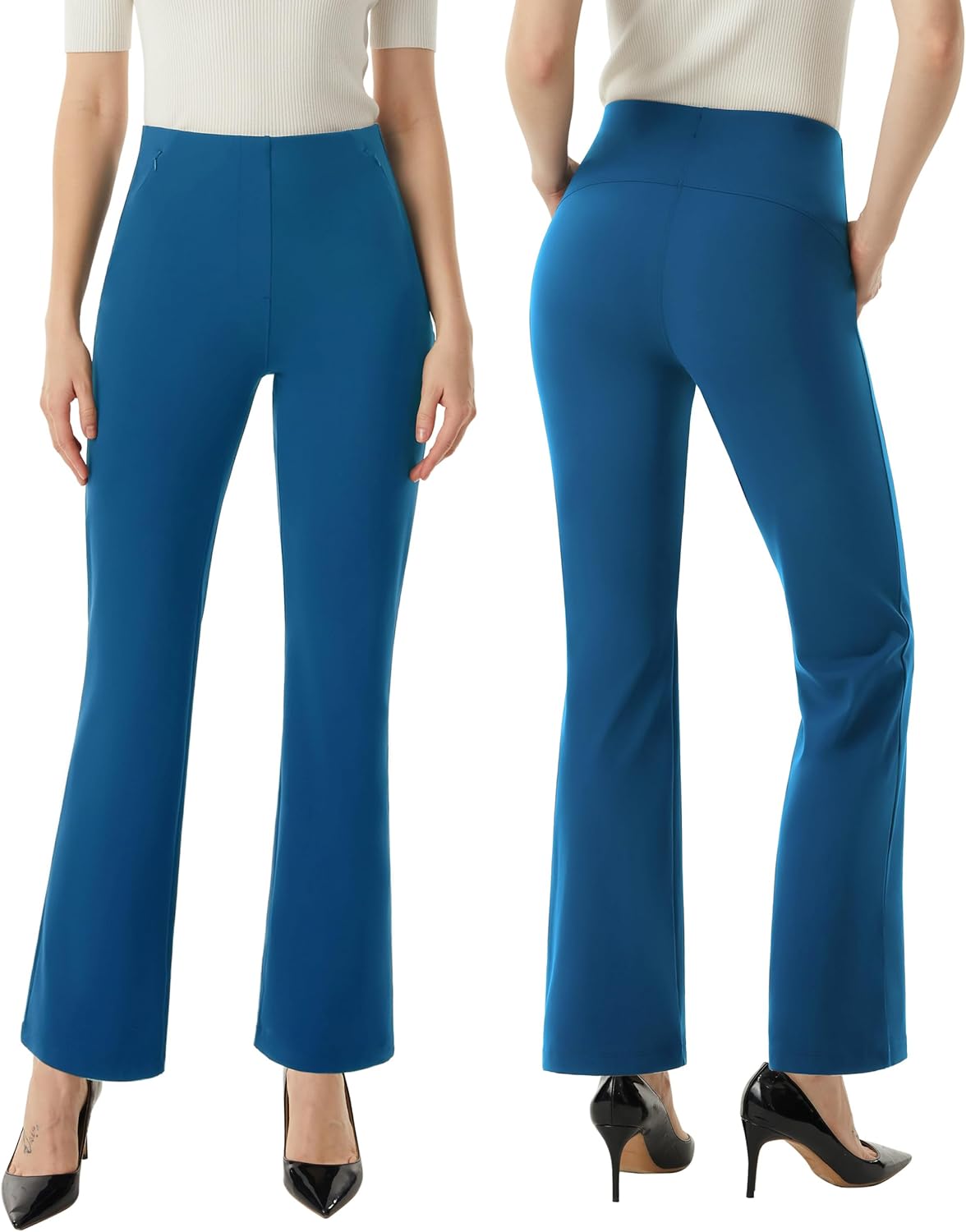 AFITNE Women’s Yoga Dress Pants High Waisted Stretchy Straight Leg Business Casual Pants with Pockets Pull On Work Slacks - Image 2