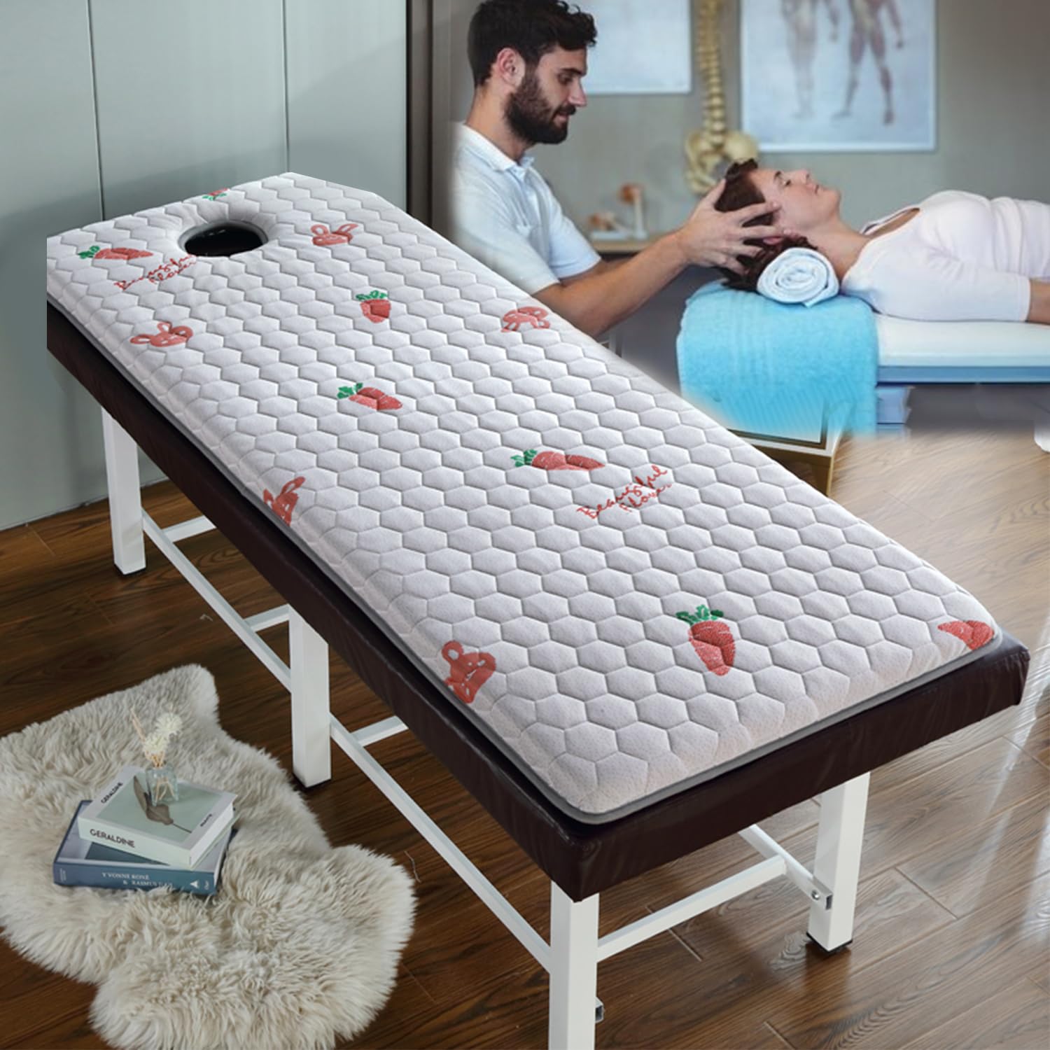 LXJDDLD Beauty Salon Bed Mattress with Breath Hole,Massage Table Lash Bed Mattress Topper Memory Foam,Trapezoidal Head Spa Bed Mattress Pad,without Bed,Cute,70x180cm 6cm