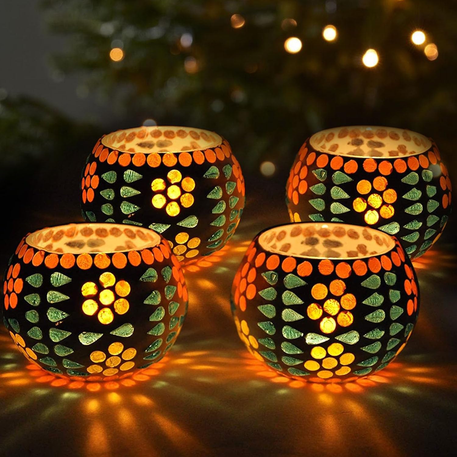 TIED RIBBONS Pack of 4 Turkish Mosaic Glass Votive Tealight Candle Holders for Table Top – Decorations Items for Home Decor Office (Pack of 4, Glass) – Decor – Gifts TIED RIBBONS Pack of 4 Turkish Mosaic Glass Votive Tealight Candle Holders for Table Top – Decorations Items for Home Decor Office (Pack of 4, Glass) – Decor – Gifts