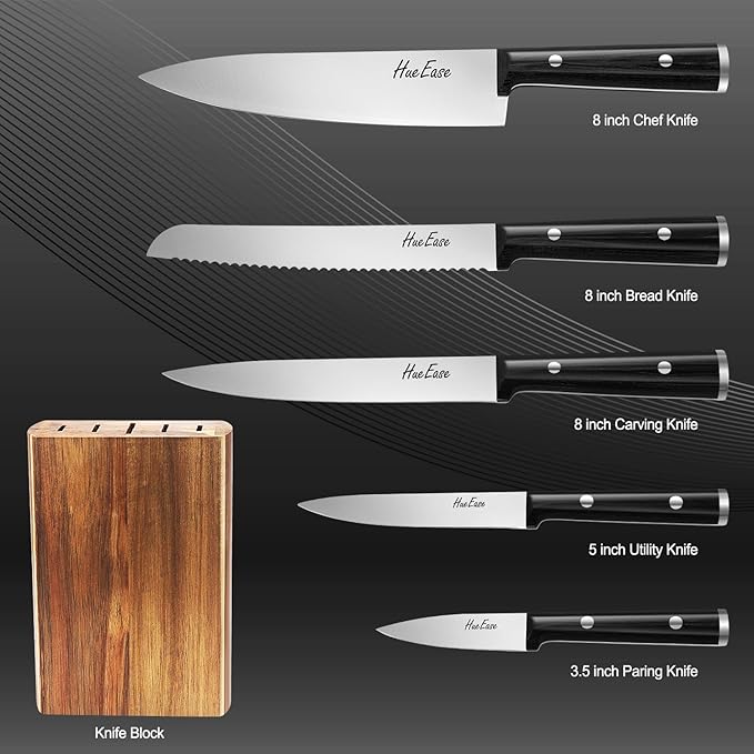 Set Cuchillos Cocina 6 Piezas Acero Inoxidable Base Madera miniatura 3