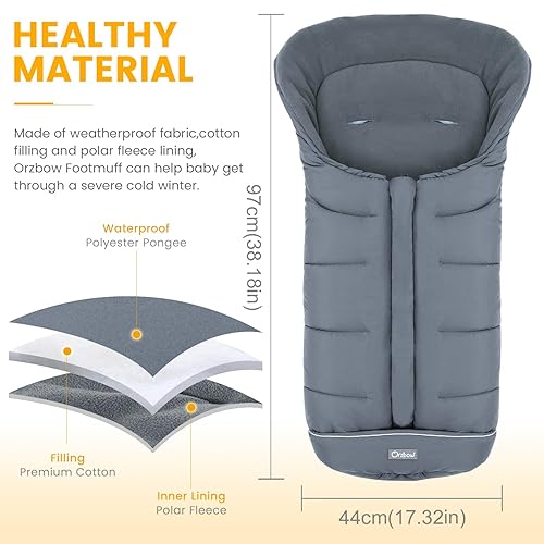 Vista 25 de Orzbow Saco universal para cochecito, bolsa de invierno cálida para cochecito de bebé, impermeable, resistente al viento, forro polar cálido