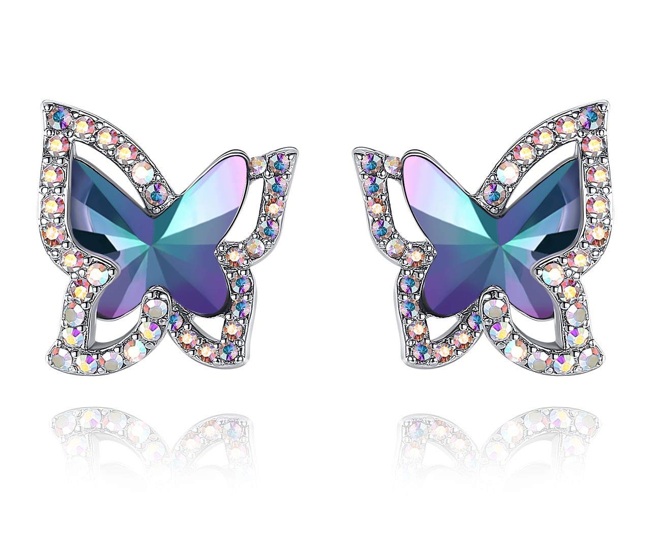 GEMMANCEButterfly Crystal Stud Earrings with Premium Birthstone, Silver-Tone