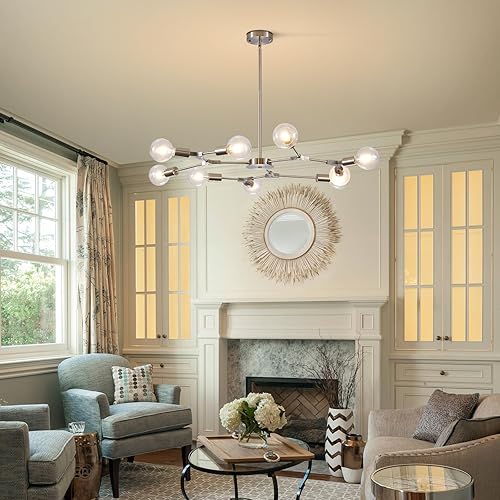 Miniatura 5 de KCO Lighting Sputnik Candelabro de 9 luces de níquel arena semi empotrado lámpara de techo ajustable moderna plata Sputnik iluminación colgante