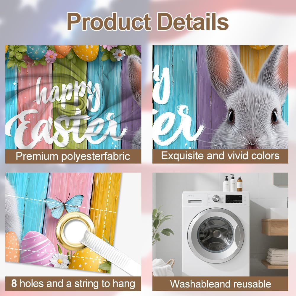 Garage door banner 157.48 x 70.87 inch Easter garage door banner with bunny colorful eggs spring flowers design Happy Easter decoration for home outdoor décor