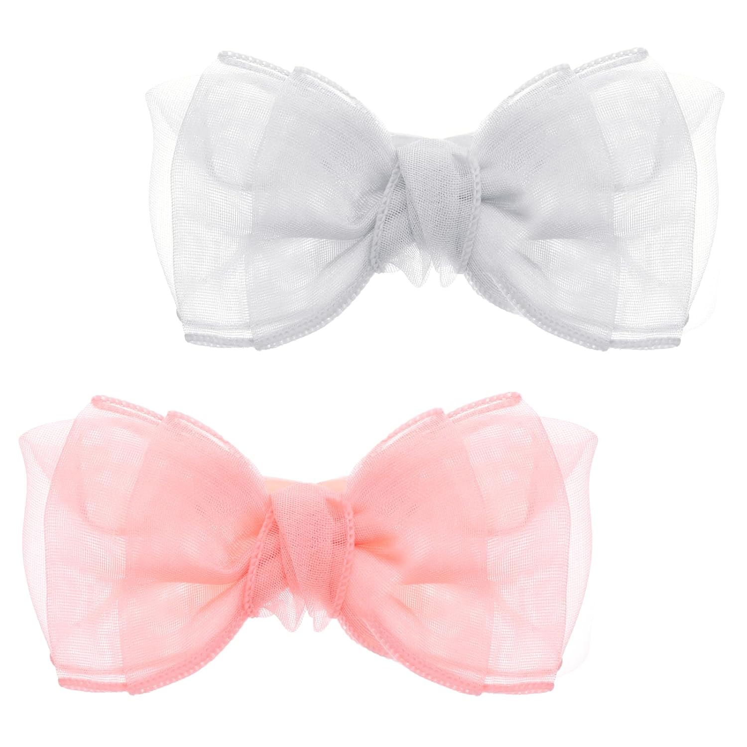Baby Mesh Bows, 2 Pcs Soft Bow Headband Large Knot Baby Headwrap Elastic Hair Products Hair Accessories for Babies Infant Girl Newborn Baptism Toddler 0-36 Months (White,Pink)
