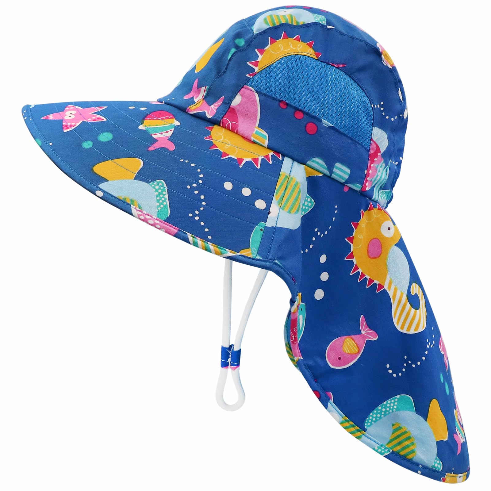 FenFang Sombrero de Sol Verano Bebés, Gorro Pescador Playa Niñas Niños, Algodón Gorras Protección del Cuello Sun Hat Unisexo Sombreros ala Ancha Viajes