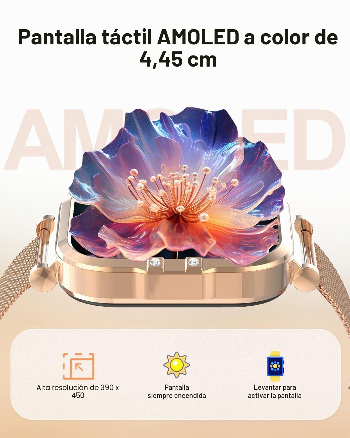 Smartwatch Mujer, LUNETTE Ultradelgada 1.75" Pantalla Táctil Llamadas Bluetooth, 260mAh 100+ Modos Deportivos, SpO2, Reloj Cardíaco, Monitor de Sueño, Contador de Pasos, IP68, Reloj Deportivo