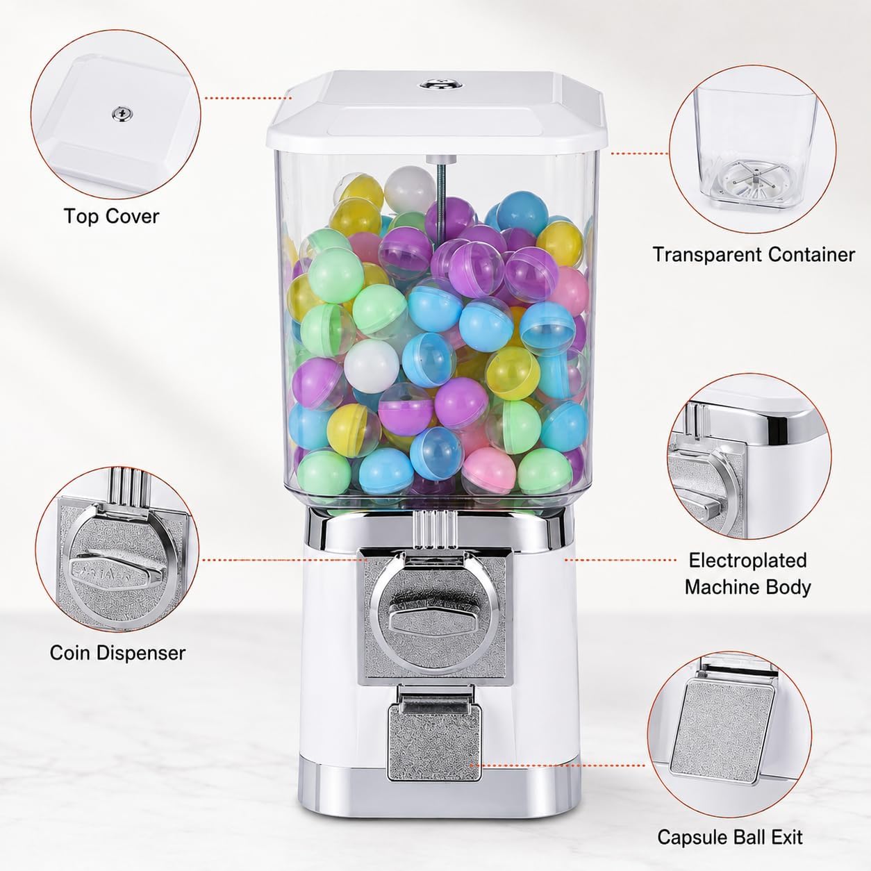 Blaue Münze betriebene Gumball-Maschine, 200 Kapseln, 100 Token, Retro-Zink-Legierungs-Automat mit abschließbarem Front-Tresor für Arcade-Party-Spielraum-Dekor, einfache mechanische Bedienung keine El