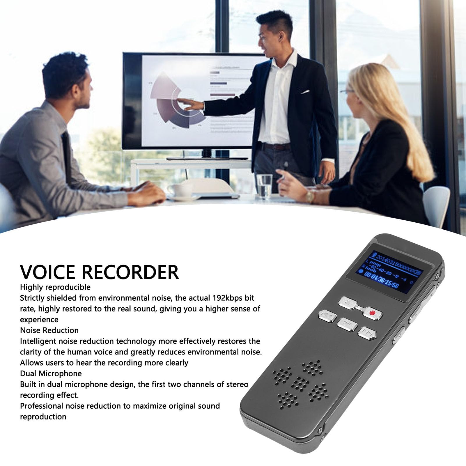 Registratore vocale digitale, registratore per lezioni e riunioni, doppio microfono, suono stereo, riduzione del rumore, funzione password, registratore MP3 per lezioni e interviste (32 G)