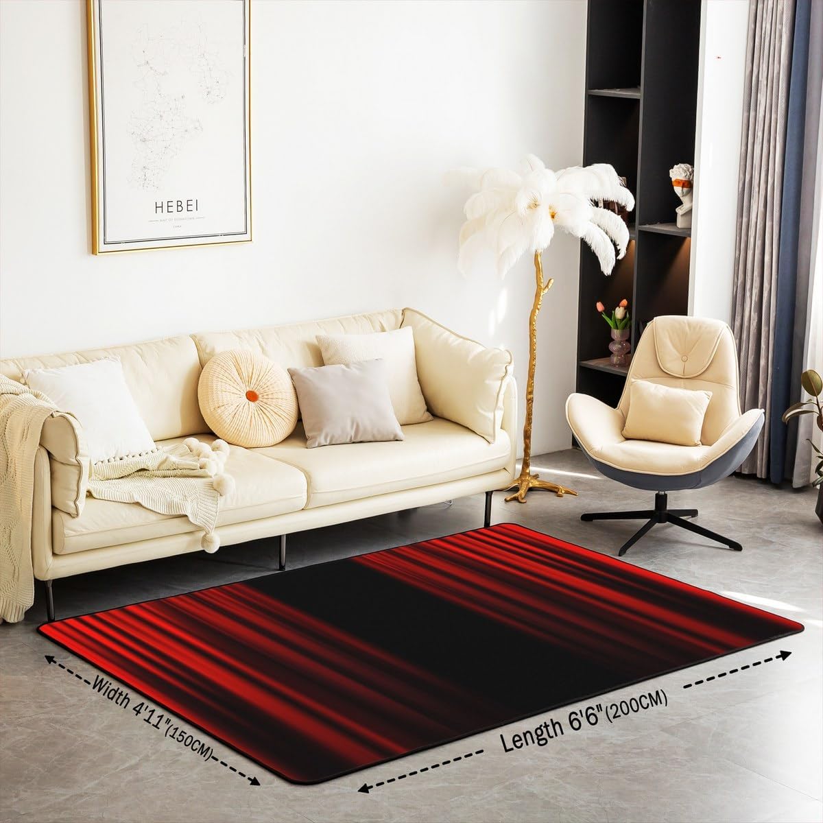 jejeloiu Ombre Red Black Living Room Rugs Area Rug 5x7 Geometric Stripe Accent Rug Set for Modern Art Indoor Floor Mat Non-Slip Ombre Effects Abstract Art Non Slip Area Runner Rug