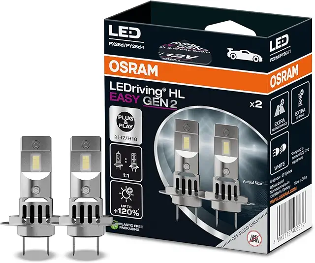 OSRAM LEDriving HL EASY GEN 2 H7/H18 - Lampada LED Abbaglianti/Anabbaglianti, 6500K, Fuoristrada