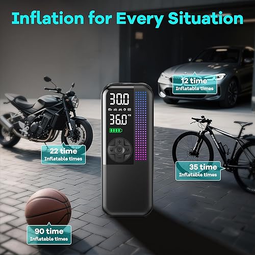 Miniatura 4 de Compresor de aire portátil para inflador de neumáticos, bomba de aire inalámbrica de 150 PSI, doble potencia 6000 mAh, enchufe de automóvil de 12 V