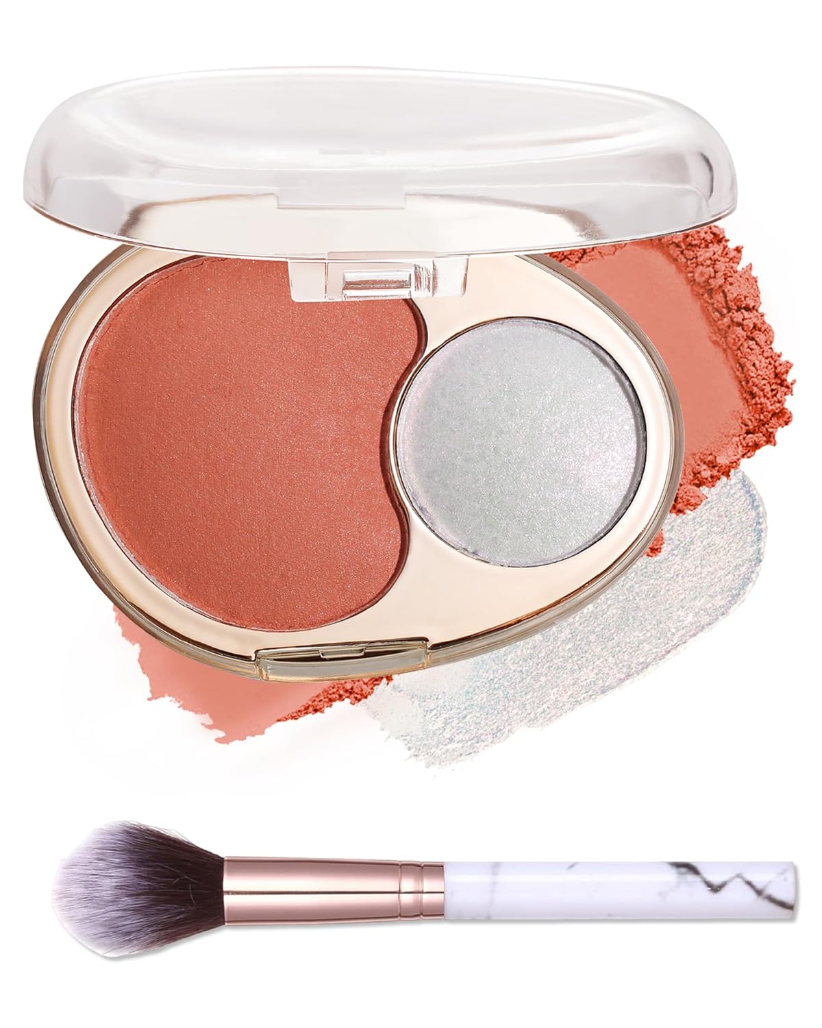 Blush and Highlighter Palette,2 in 1 Orange Blusher Pearl Shimmer Highlighter,Matte Blusher and Bronzer for Face Cheeks,Longlasting Waterproof Facial Makeup Set with Brush,Makeup Gift for Women-03