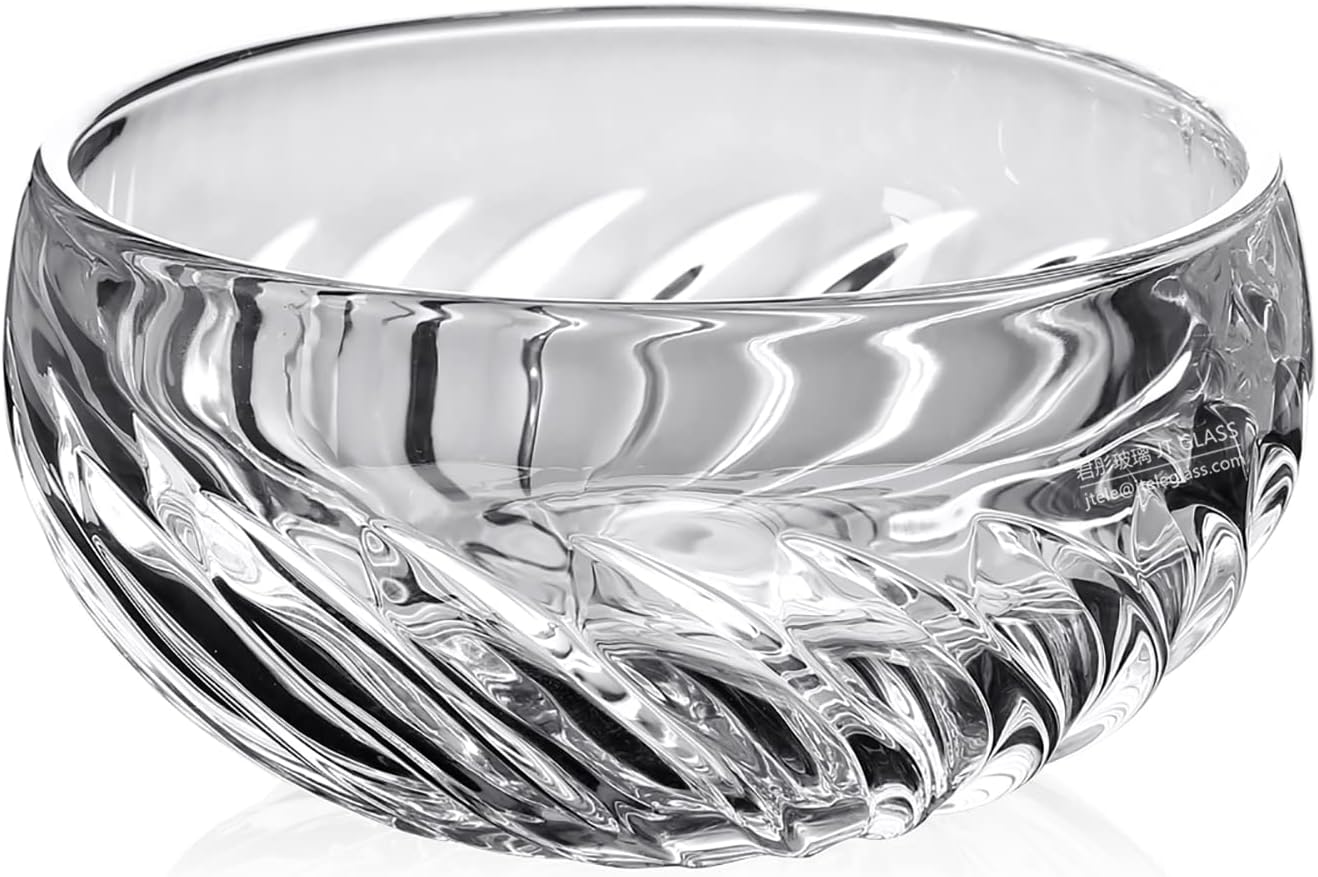 JT Transparent Glass Cutting Design Fruit Bowl 22cm Deep Height 11.5cm
