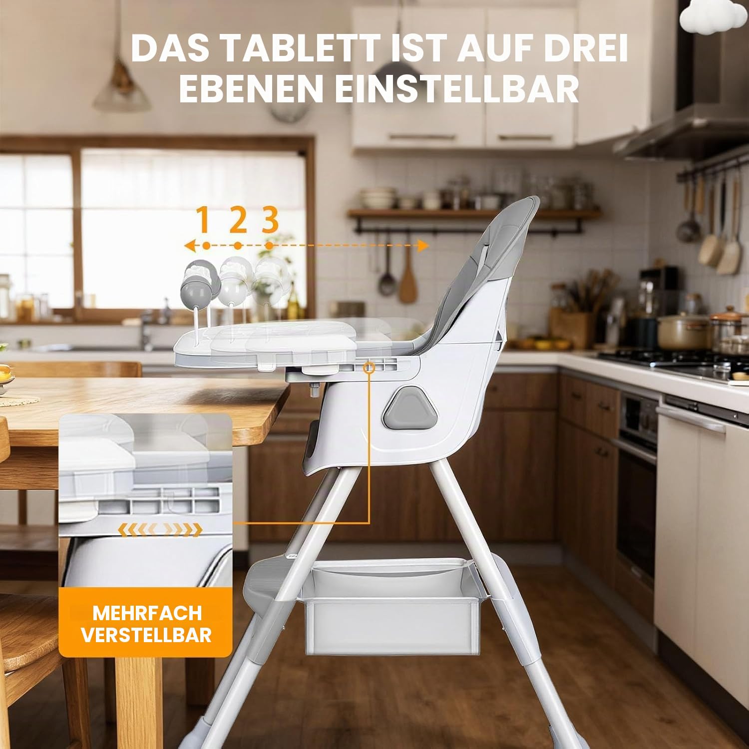 UBRAVOO 3-in-1 Babyhochstuhl, Kinderstuhl Klappbar Baby Hochstuhl ab 6 Monate, Umwandelbarer Ess- und Spielhochstuhl mit Doppellagigem Essteller und Spielzeugregal