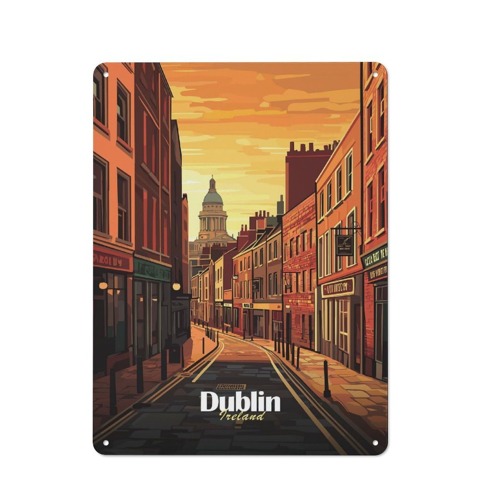 Junmoney Style-8 Character Decorative Tin Plaque 40X30cm Featuring Dublin Cityscape Illustration, Home Wall Decor For Flat, Dorm Room, Lounge Or Cafe