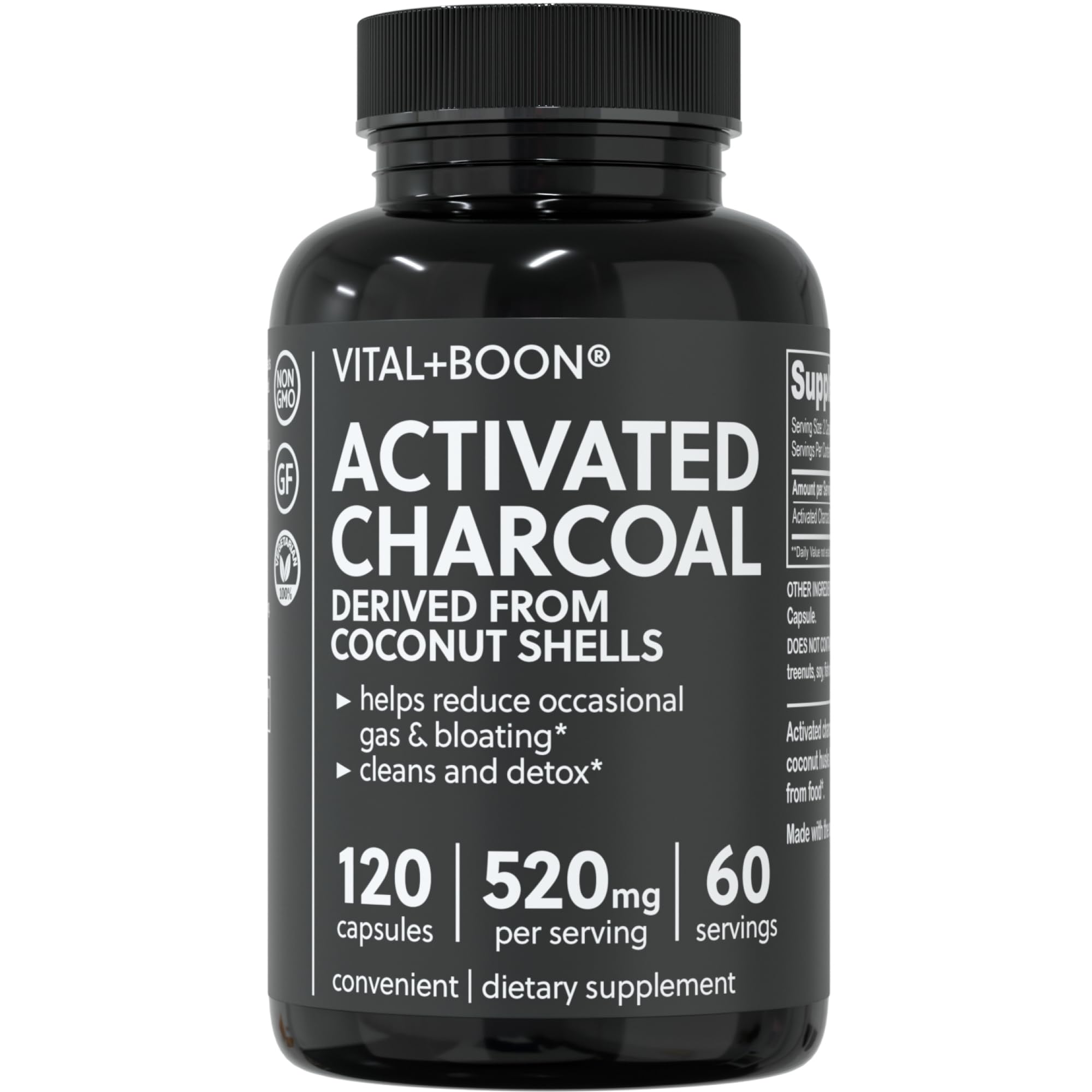 Activated Charcoal Pills, Coconut Shell (120 Capsules)