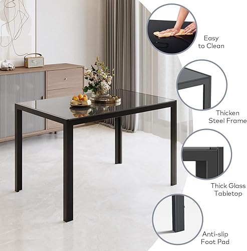 Miniatura 5 de Juego de mesa de comedor de vidrio Gizoon para 6, juego de mesa de cocina y sillas de 7 piezas para 6 personas, juegos de mesa de comedor modernos