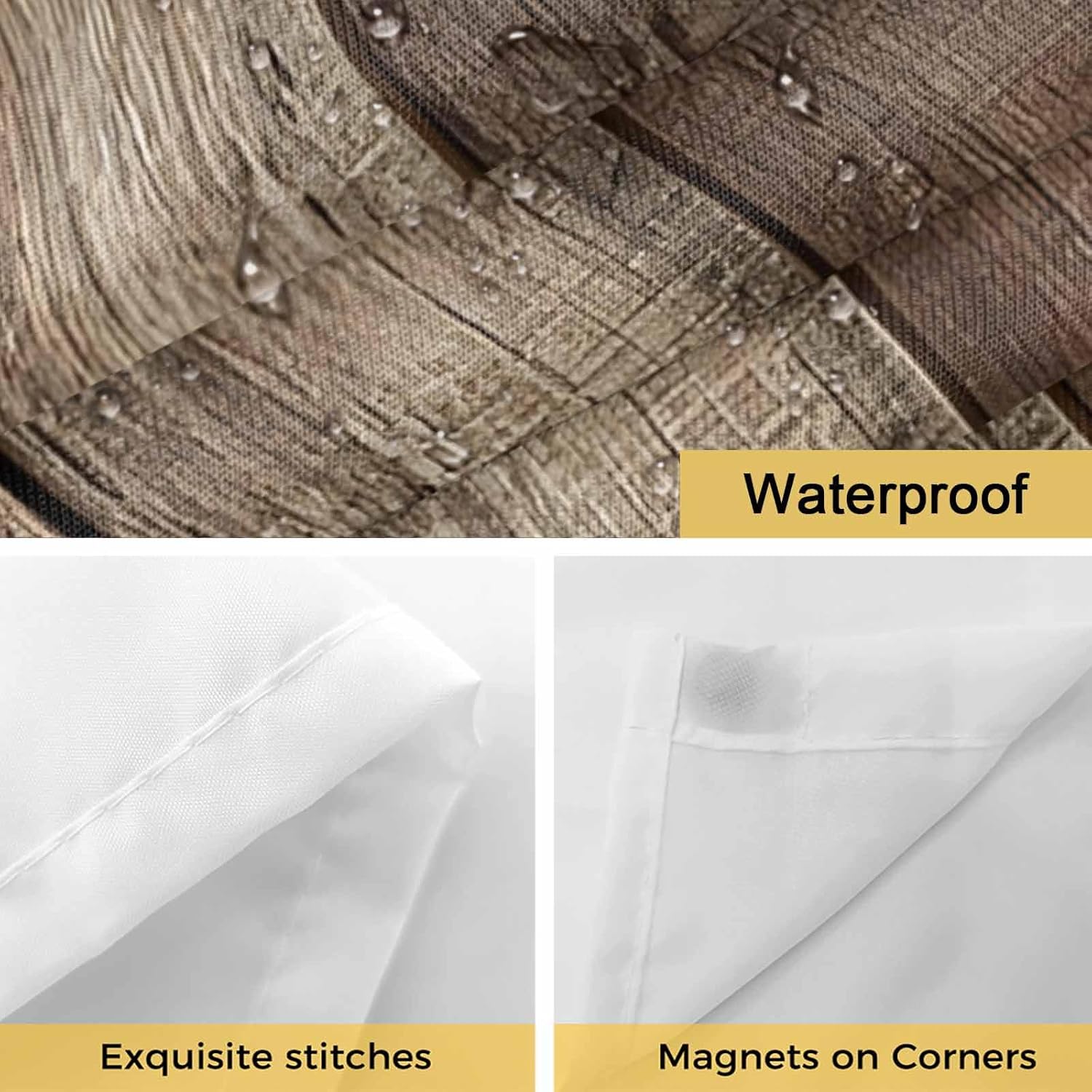 Brown Wood Grain No Hook Shower Curtain with Snap in Liner Realistic Wooden Board Texture Farmhouses Waterproof Bathroom Shower Curtain with See Through Top Window for Bathtub 48" x 72"
