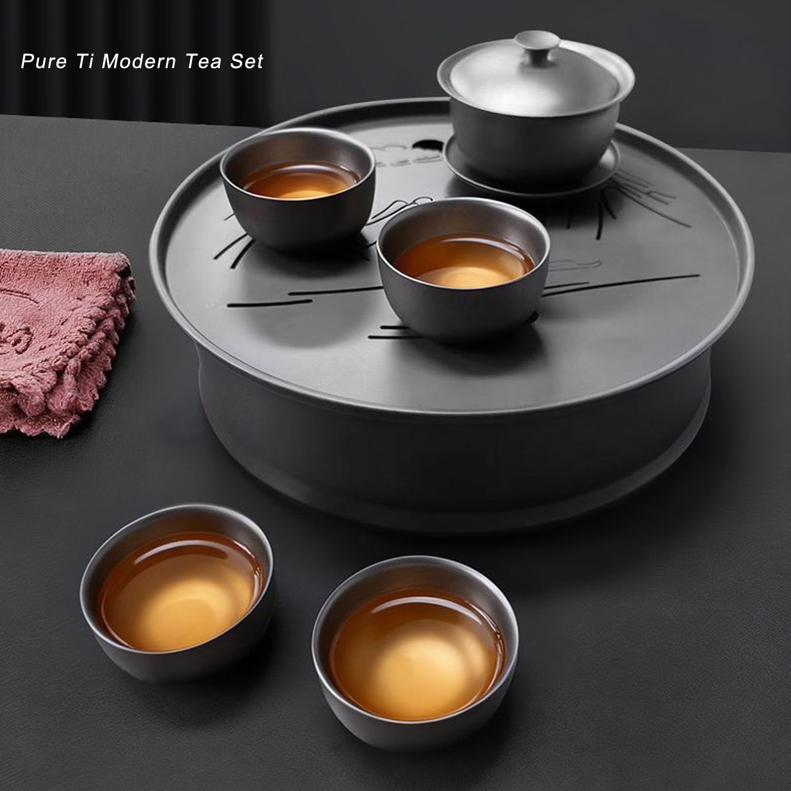 Cryfokt Juego de té para Acampar, Bandeja Multifuncional de té Tradicional Chino Kung Fu con Tazas y Jarra, Juego de Tetera Ligera para Actividades Pesca, Senderismo y oficina.